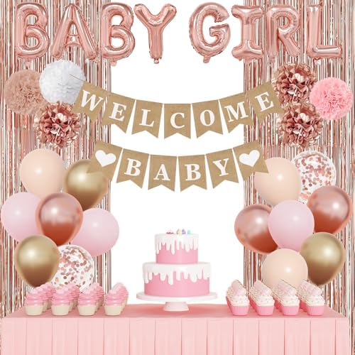 Ouddy Party Rose Gold Baby Shower Decorations for Girls with Fringe Curtain - Image 2