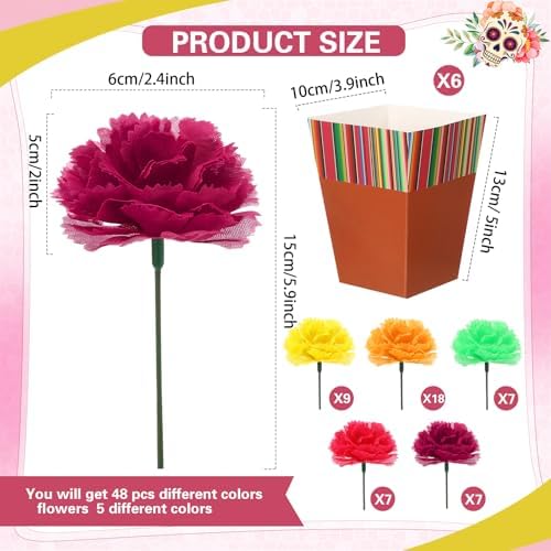 48 Pcs Mexican Party Decorations Fiesta Centerpieces, Marigold - Image 2