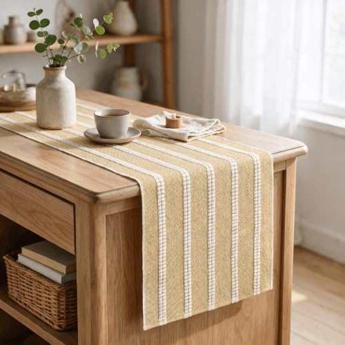 Artoid Mode Burlap Brown Farmhouse Dashed Stripe Table Runner, Seasonal Holiday Boho Rustic Kitchen Dining Table Decoration for Home Party Decor 12x72 Inch - Image 3