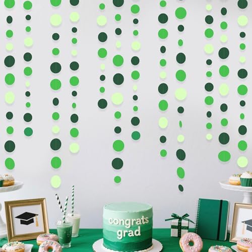 Green Party Decorations Ombre Green Circle Dots Garland Hanging Paper Polka Dot Streamer for Birthday Wedding Bridal Shower Summer Spring Easter St Patrick’s Day Golf Tea Party Supplies - Image 4