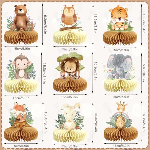 9Pcs Woodland Baby Shower Birthday Decorations Honeycomb Centerpieces, Forest Baby Shower Table Decorations Animals Birthday Party Table Centerpieces Toppers Decor - Image 2