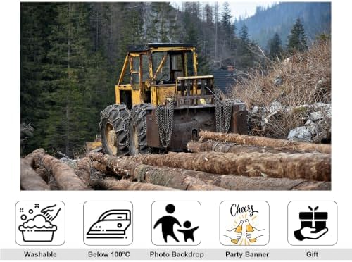 10x10ft Fabric Vintage Logging Tractor Backdrop Old Yellow Log Truck Timber Mountain Woods Photography Background Tapestry Party Rural Lumber Scene Decorations Banner Photo Booth Props - Image 2