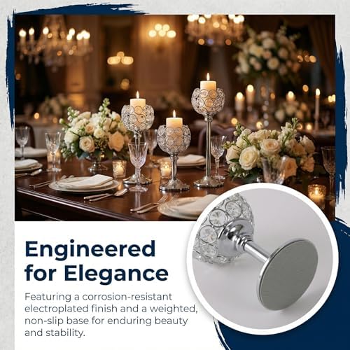 Crystal Candle Holders 2 Set of 6 - Sliver Vintage Hollow Ball Candle Stand for Table Centerpiece, Crystal Metal Tealight Candlestick for Wedding, Dining Room Decor - Image 3