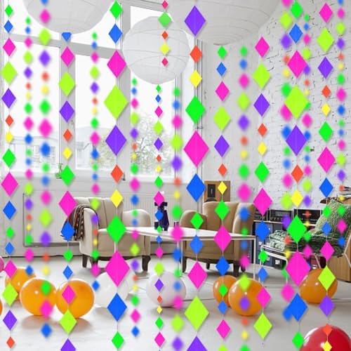 123feet UV Paper Neon Streamers & Garlands - Diamond Shape Black Light Decorations, Glow Party Favors & Supplies for Wedding & Birthday Celebrations - Image 4