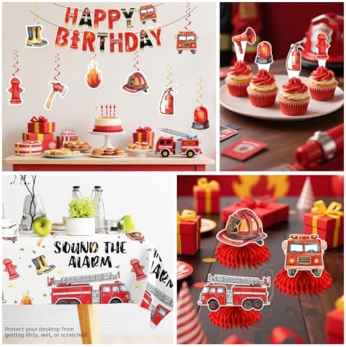 206Pcs cocomigo Firetruck Birthday Decorations Tableware Set, 25 Serves - Image 6