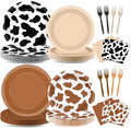 96Pcs Cow Print Paper Plates and Napkins Western Cowboy Party Supplies by CHUNNIN