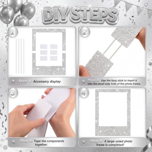 Beeveer 40 x 30 in Large Photo Booth Selfie Frame Props, Silver Vertical - Image 2