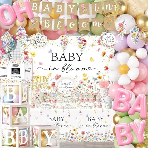 275Pcs Baby in Bloom Baby Shower Decorations for Girl Wildflower Baby in Bloom Disposable Paper Plates,Balloons Arch,Cake Topper,Backdrop,Cup,Tablecloth for Floral Baby Shower Party Decor Supplies - Image 5
