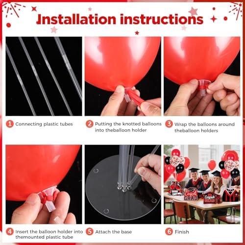 6 Sets 2026 Graduation Balloon Stand Kit for Table Black Red Balloon Class of 2026 Congrats Grad Table Centerpiece Grad Prom Themed Decoration for Grad School College Ceremonies Party Supplies - Image 4
