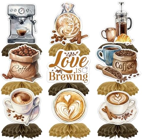 9 Pcs Love is Brewing Bridal Shower Party Centerpieces, Coffee Theme by EoBeCy