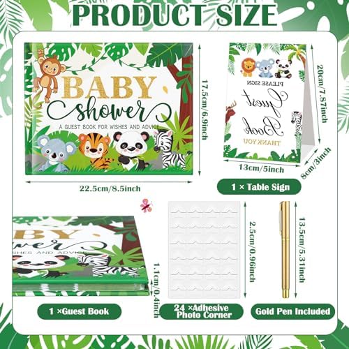 Fuyoooo 27 Pcs Baby Shower Guest Book Animal Safari with Gold Pen - Image 5