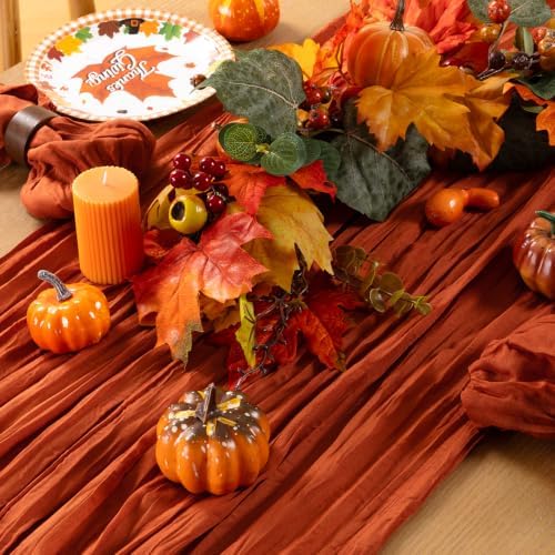 Fall Table Runner Terracotta Thanksgiving Cheesecloth Table Runner, 6 Pack - Image 6