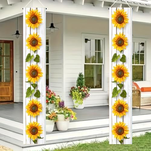 BlissYard Sunflower Welcome Hanging Banners Spring Summer Porch Banners Flags Summer Door Banners Party Decorations Hanging Banner12 x 72inches Seasonal Front Door Sign Decoration - Image 6