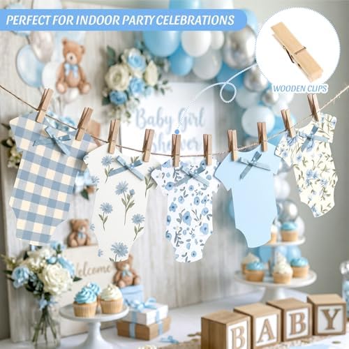 Frienda Baby Boy Banner Baby Shower Blue Bodysuit Garland with Clips - Image 5