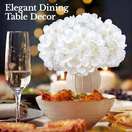 22PCS White Hydrangea Artificial Flowers with Stronger Bendable Stems - Image 2