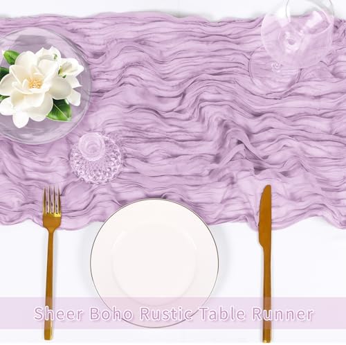 3 Pack Lavender Cheesecloth Table Runner, 17 x 108 inch, Semi Sheer Boho Cheese Cloth Fabric Table Runner Bulk for Wedding, Birthday, Party, Holiday, Home Decor (Lavender) - Image 5