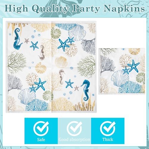 96Pcs Ocean Seashell Coastal Beach Starfish Coral Party Plates Supplies Tableware Decorations Disposable Paper Plates Napkins Forks for Birthday Summer Baby Shower, Serves 24 - Image 4