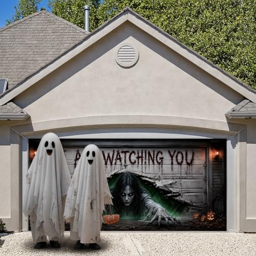 13x6 Ft Halloween Garage Door Decorations Cover, I AM Watching You, Large Outdoor Garage Door Banner Backdrop for Home Wall Window Patio Yard Party - Image 6
