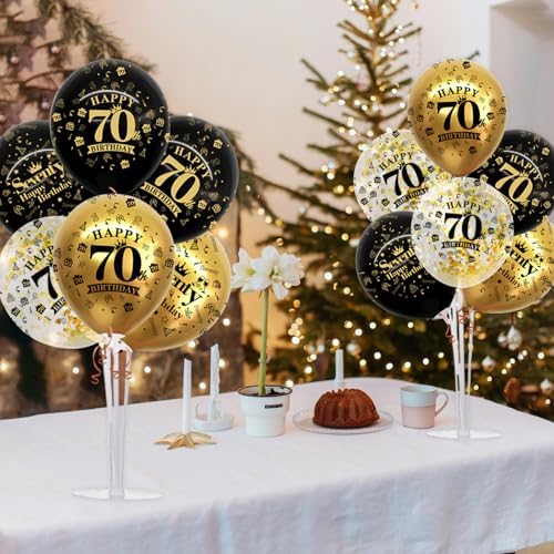 TONIFUL 4 Set Black Gold 70 Printed Balloon Stands for 70th Birthday Decor - Image 5