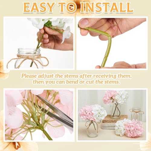 4 Sets Hydrangea Mason Jar Centerpiece with LED Lights for Wedding - Image 3