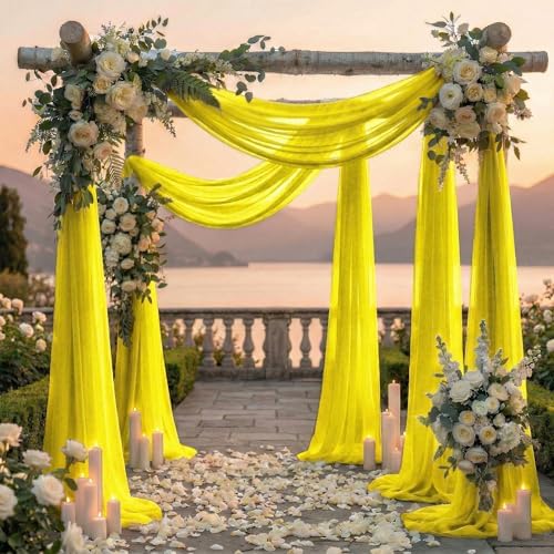 Pack of 1 Wedding Arch Drape Panel Fabric 30" x 75ft - Yellow - Image 4