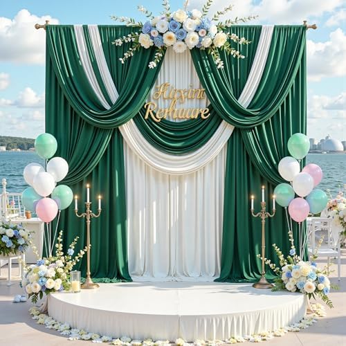 30 ft x 10 ft Wrinkle Free Hunter Green Backdrop Curtain for Parties, Polyester Dark Green Photo Backdrop Drapes 6 Panels 5x10ft for Baby Shower Wedding Birthday Party Photography Curtains - Image 3