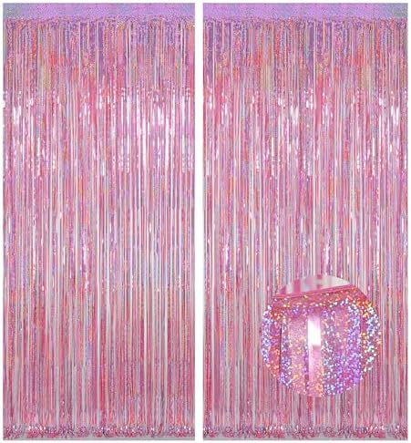 Melsan Pink Tinsel Backdrop for Birthday, 2 Pack 3.2ft x 8ft by Melsan