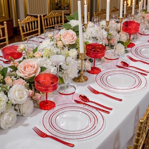 Ciaell 150 Piece Red Plastic Plates for Weddings Parties - Image 4