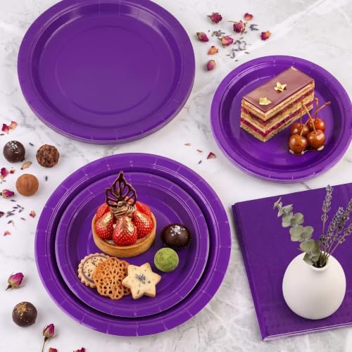 Purple Paper Plates Party Supplies,168pcs Purple Plates and Cups and Napkins Set for Mardi Gras Birthday Decorations Disposable Dinnerware Sets for Girls Birthday, Wedding,Halloween Serve 24 - Image 4