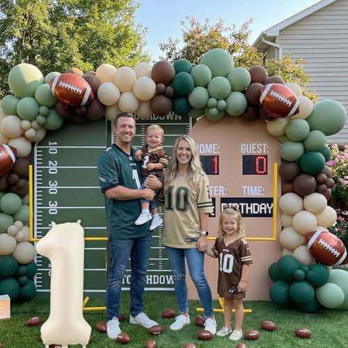First Year Down Football Balloon Arch Kit – 1st Birthday Football Decorations with Number 1 Balloon, Football Foil Balloons & Green Brown Balloon Garland for Baby Boy Birthday Party (139PCS) - Image 4