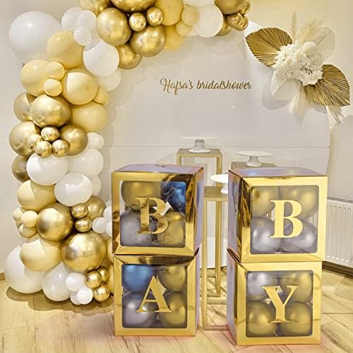 Voircoloria Baby Balloon Boxes with Letters, Gold, 4 Transparent Boxes - Image 4
