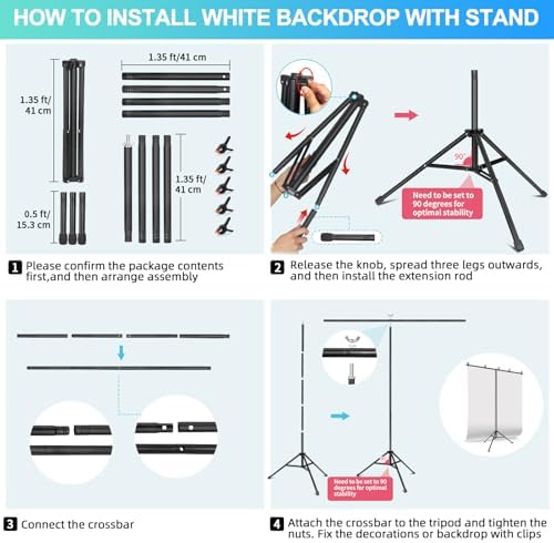 White Backdrop with Stand for Photoshoot, 5X7ft White Photo Backdrop with T Shape Background Backdrop Stand for Photography, Portable Photo Backdrop Curtain Stand Kit w Carrying Bag 5 Spring Clamps - Image 7