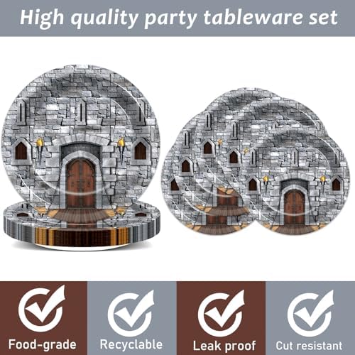 CHUNNIN 96PCS Medieval Plates Napkin Halloween Castle Party Decorations Castle Knight Birthday Dessert Plates Medieval Themed Tableware Set for 24 Guests Kids Birthday Baby Shower Party Supplies - Image 3
