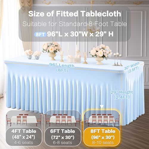 Shillance Baby Blue Spandex Table Covers 8ft, 6 Packs Fitted Table Covers for 6 Foot Tables Stretch Spandex Table Skirts Rectangle Tables for Event, Wedding, Banquet & Parties - Image 3