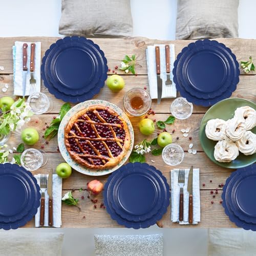 25 Set Navy Blue Plates and Napkins Scalloped Blue Dinnerware - Image 6