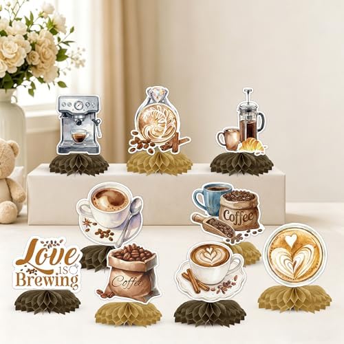 9 Pcs Love is Brewing Bridal Shower Party Centerpieces, Coffee Theme - Image 4