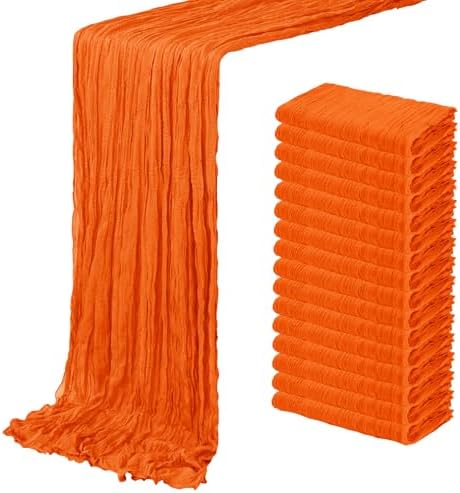 16 Pack Orange Cheesecloth Table Runner 20 x 120 inch Gauze Table Runners 10 FT Long,Semi Sheer Cheese Cloth Fabric Table Runner Bulk for Wedding,Party,Baby Shower,Bridal Shower Decoration by ACSUIT