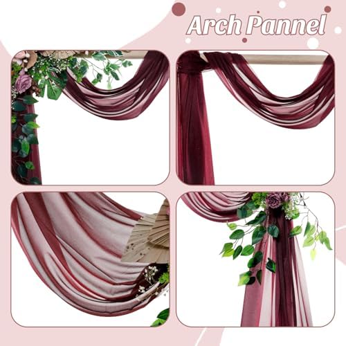 Pack of 2 Wedding Arch Drape Panel Fabric 30" x 75ft - Burgundy - Image 5