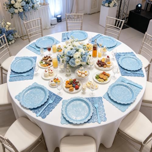 150Pcs Light Blue Plates and Napkins,Iridescent Party Supplies for Birthday - Image 5