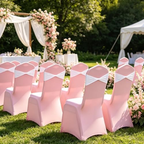 White Chair Sashes Bows 100 Pcs Spandex Chair Sashes Elastic Chair Cover Bands Ties Without Buckle for Wedding Birthday Party Ceremoney Events Decoration - Image 5