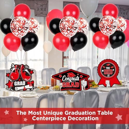 6 Sets 2026 Graduation Balloon Stand Kit for Table Black Red Balloon Class of 2026 Congrats Grad Table Centerpiece Grad Prom Themed Decoration for Grad School College Ceremonies Party Supplies - Image 6