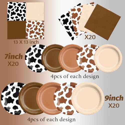 CMUSKO Cowboy Party Decoration - 60Pcs Brown Cow Print Plates & Napkins Set Farmhouse Western Party Supplies for Baby Shower,Birthday - Image 4
