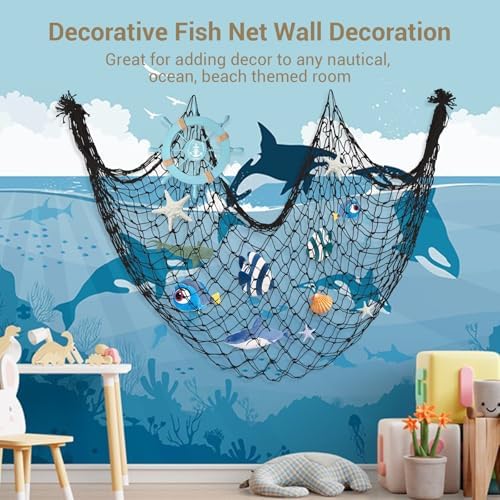 10x5 Ft Fish Net Decorations Party, 3 Pcs Black Fishing Net Halloween Decor - Image 7