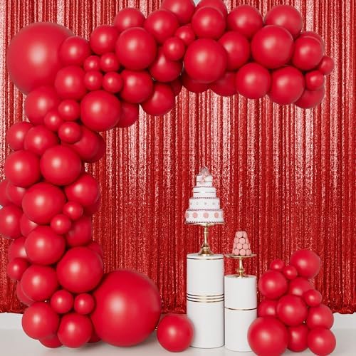 2×8FT-2PCS Red Sequin Backdrop Curtains Panels, Photography Backdrop Glitter Curtains Fabric Background for Christmas Wedding Party Decor - Image 2