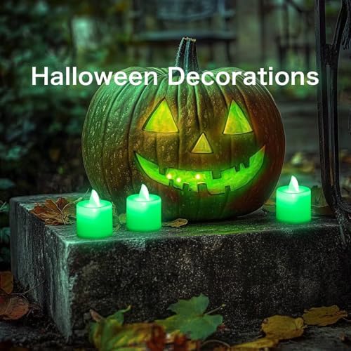 LANKER 24 Pack Flameless Led Tea Lights Candles, Flickering Green Candles (Green) - Image 2