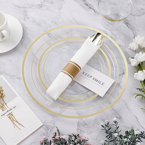 BESTVIP 175 Piece Clear Gold Plastic Dinnerware Set for 25 Guests - Image 6