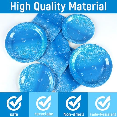 96Pcs Ocean Theme Party Plates and Napkins for Under the Sea Bubbles Birthday Party Supplies Underwater Paper Dessert Cake Plates Ocean Tableware Set for Kids Boys 24 Guests Birthday Party Decorations - Image 3