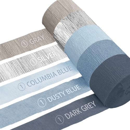 NICROLANDEE 5 Rolls Dusty Blue Silver Crepe Paper Streamers Bridal Shower - Image 2