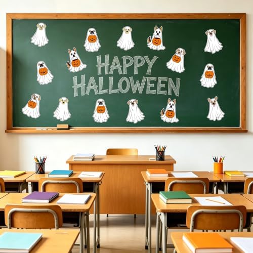 54Pcs Halloween Ghost Cutouts, Classroom Halloween Bulletin Board Paper Cutouts, Puppy Cut-Outs with Adhesive Points for DIY Art Craft Party Supplies Home Office Wall Door Decor - Image 4