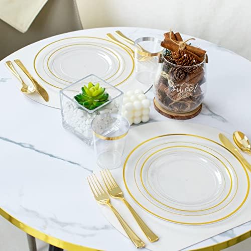 I00000 60 Pcs Clear Gold Plastic Plates, Premium Disposable Party Plates - Image 6
